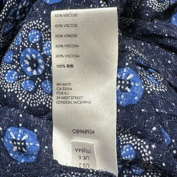 Maeve Anthropologie Top Womens 2 Blue Boswell Dark Floral V-Neck Peasant Boho - Picture 9 of 9